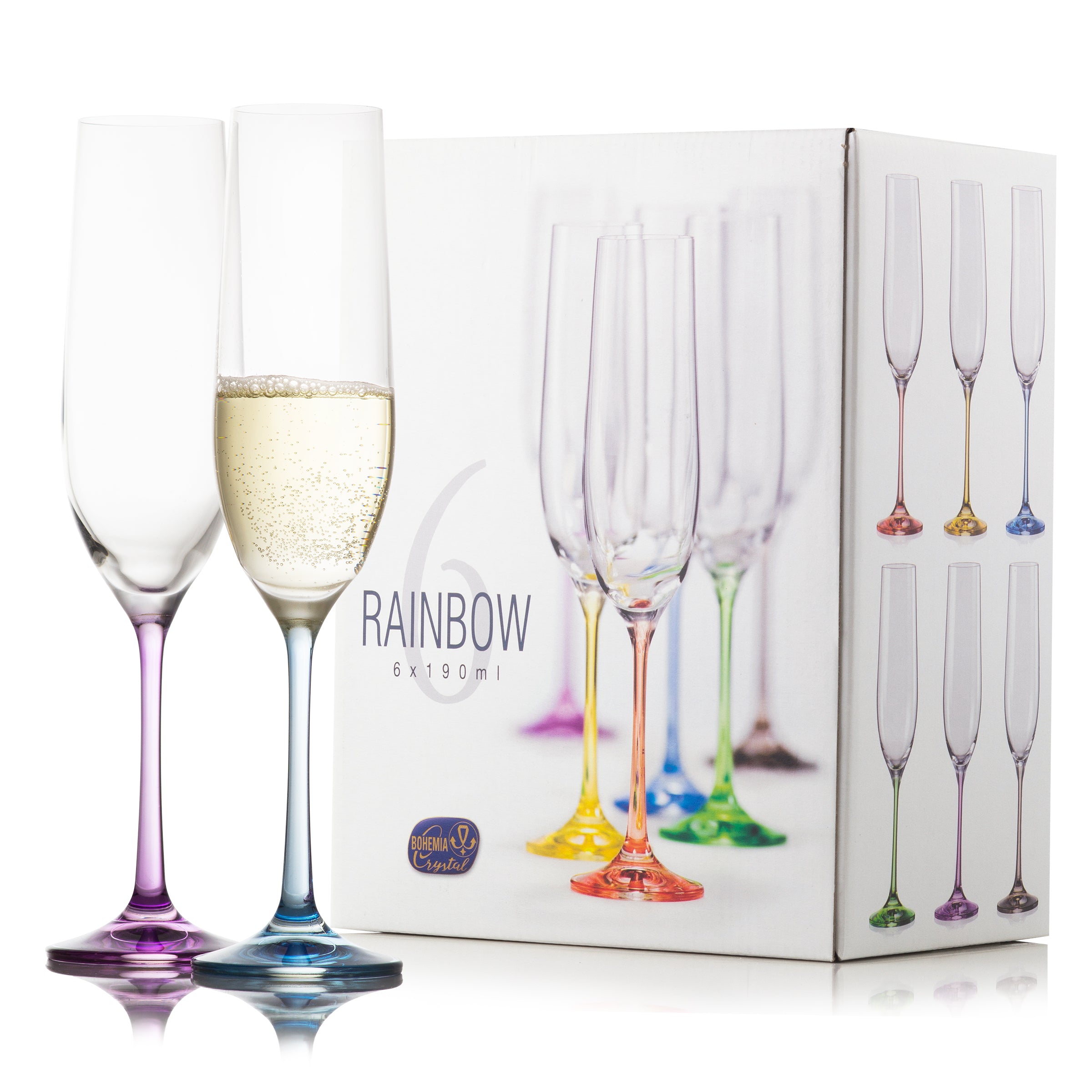 Rainbow Champagne Flutes Set of 6 (6.4 oz)