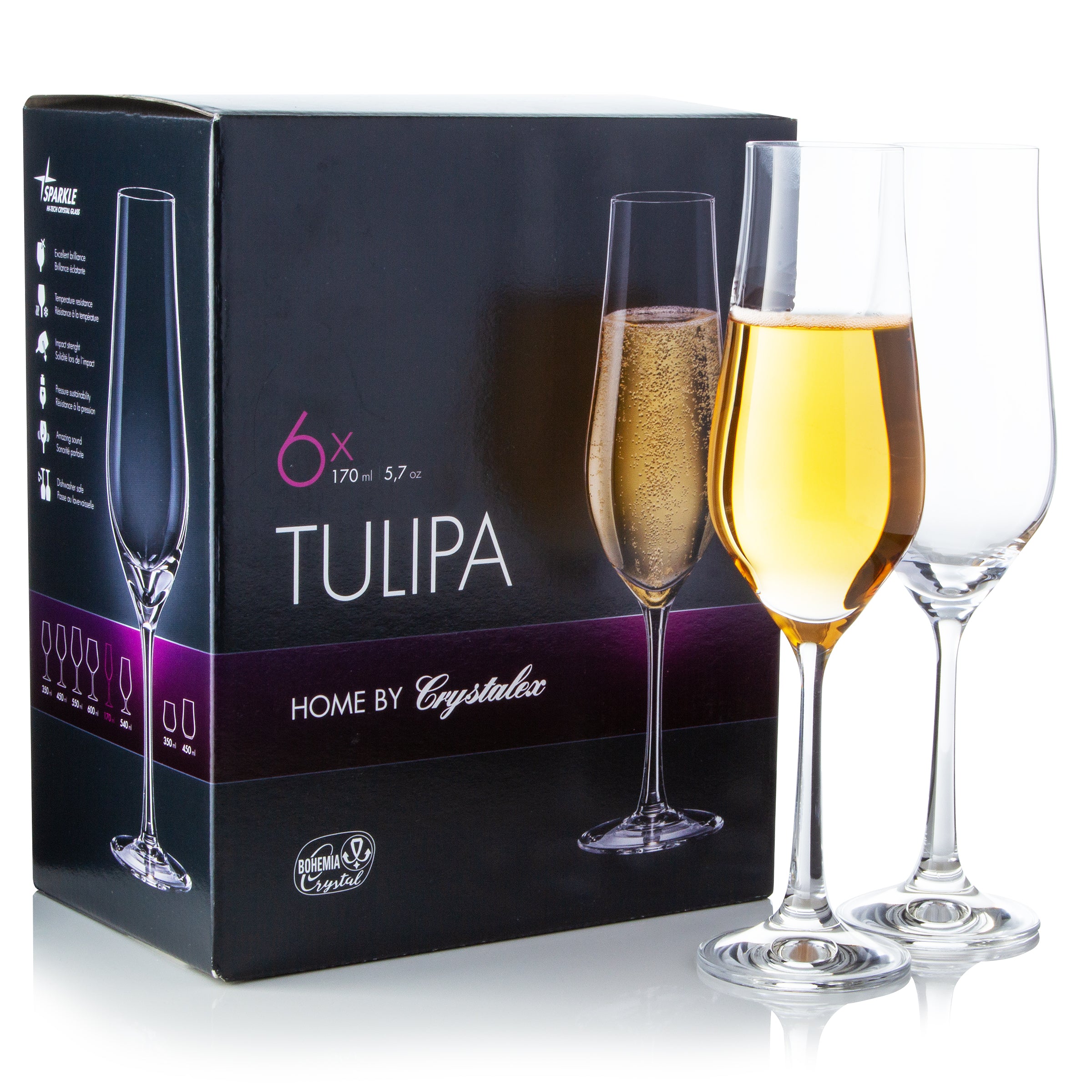 Crystal White Wine glasses 170ml - Bohemia Crystal - Original crystal from  Czech Republic.