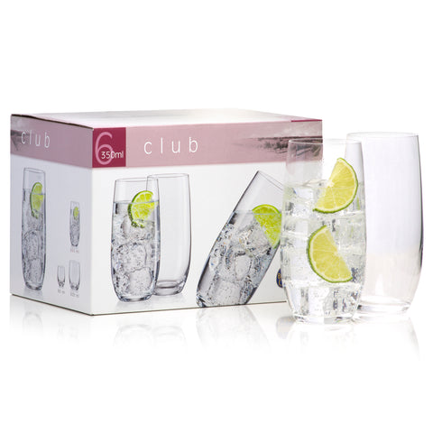 Club Water Tumblers Set of 6 Glass (11.8 oz)