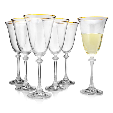 Alexandra gold rimmed white wine glasses set of 6 (8.4 oz)