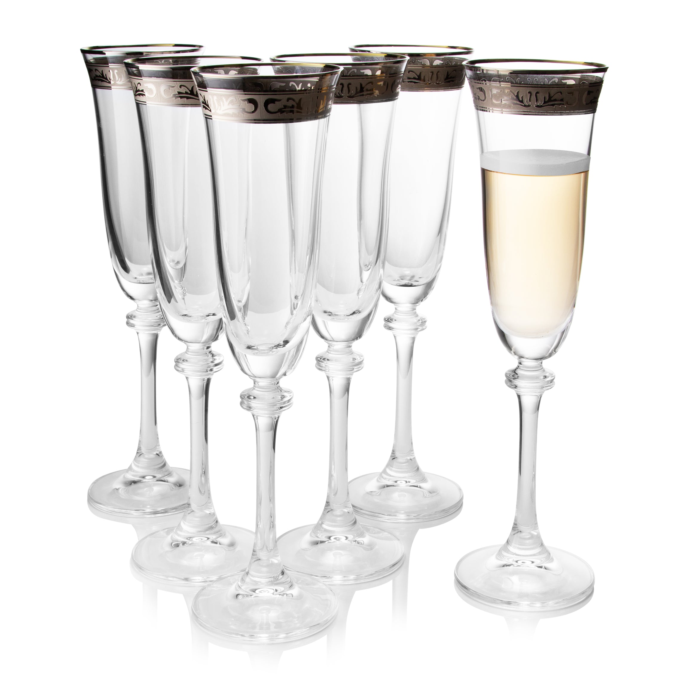 Alexandra Platinum Champagne Flutes Set of 6 (6.4 oz)