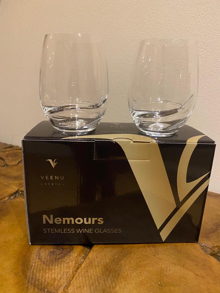Veenu Crystal Nemours Stemless Red Wine tumblers set of 2 (16.9 Oz)